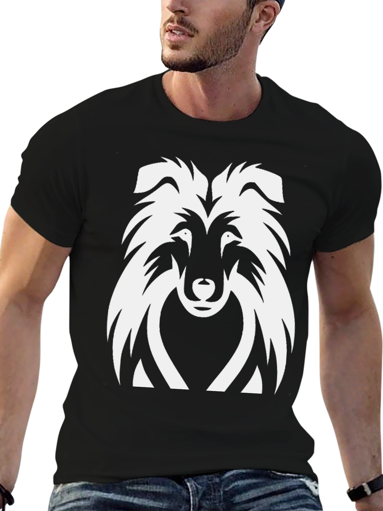 Collie Dog Graphic Tee - Black Cotton T-Shirt