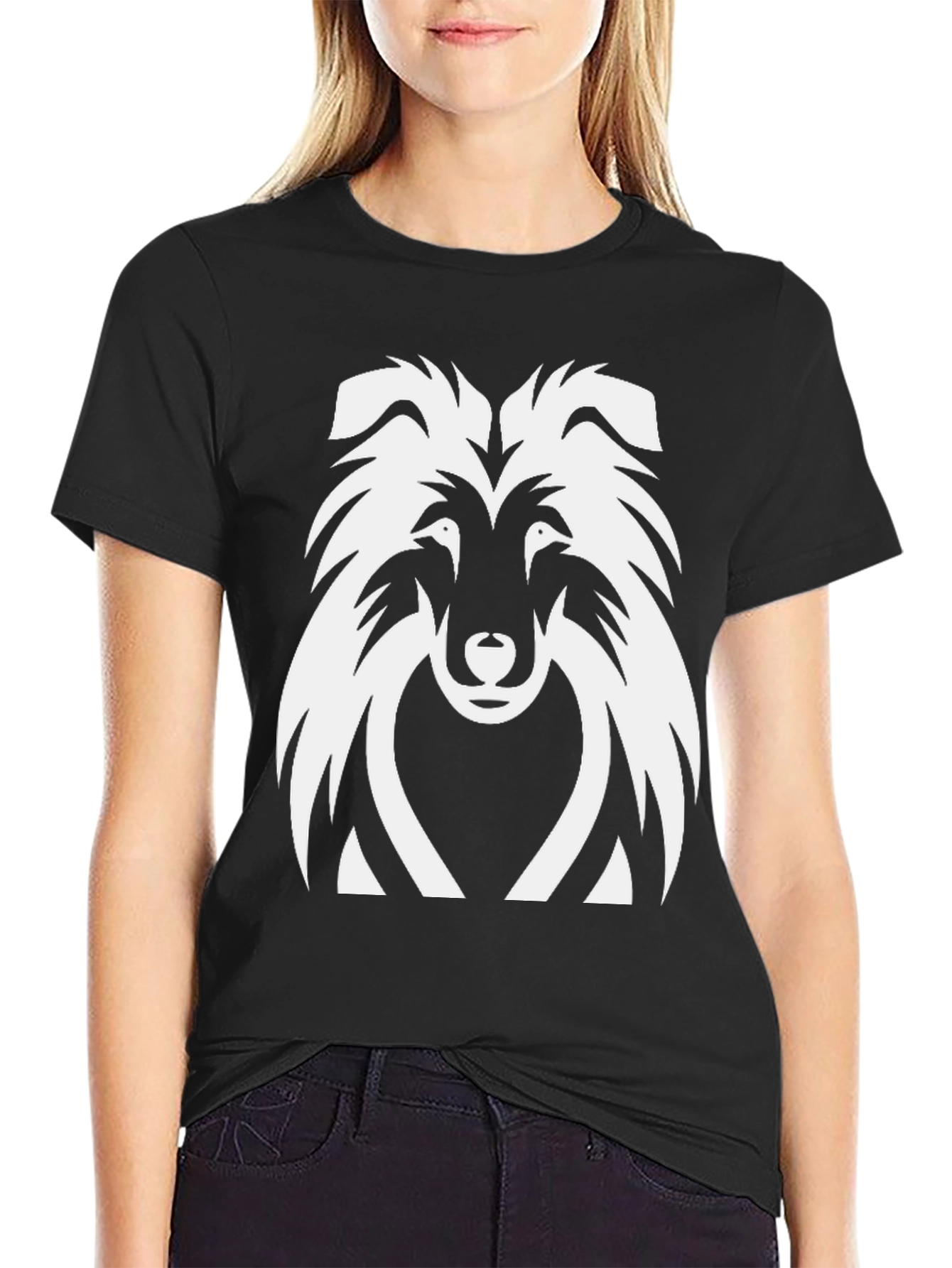Collie Dog Graphic Tee - Black Cotton T-Shirt