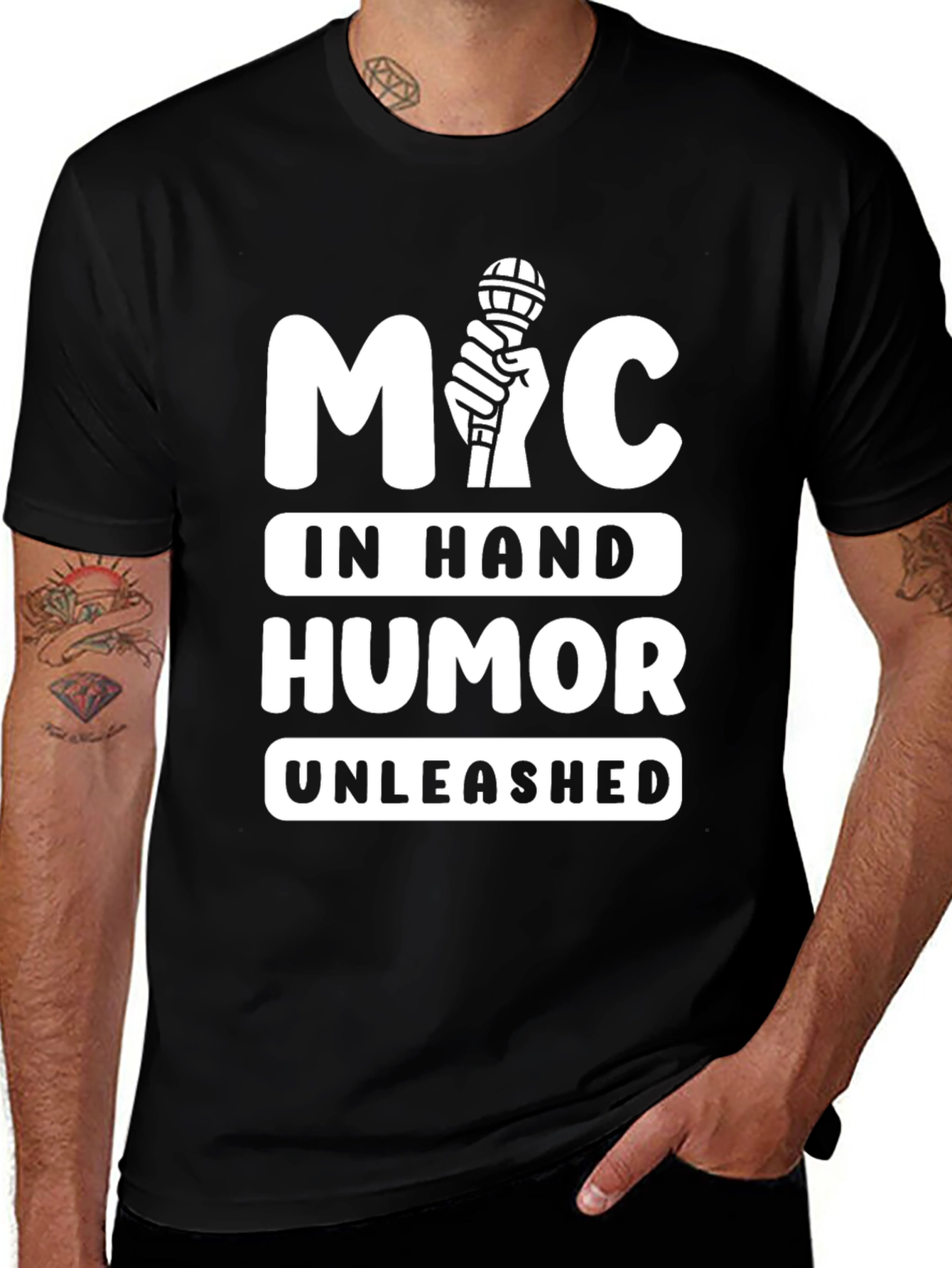 Mic In Hand Humor Unleashed Graphic Tee