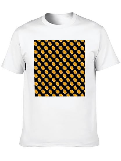 Sunflower Pattern Black T-Shirt