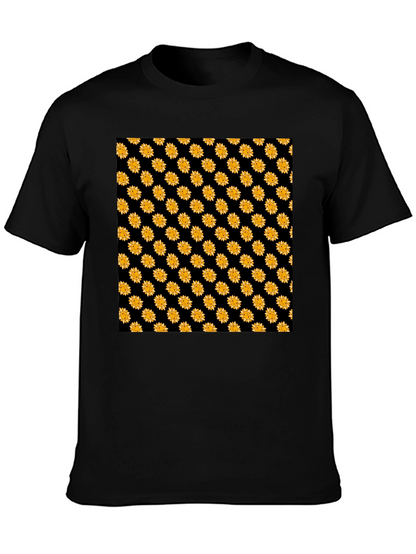 Sunflower Pattern Black T-Shirt