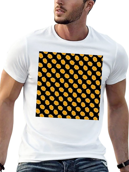 Sunflower Pattern Black T-Shirt