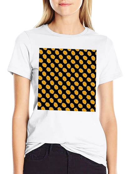 Sunflower Pattern Black T-Shirt