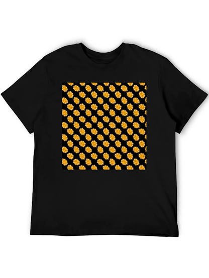 Sunflower Pattern Black T-Shirt