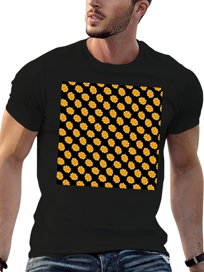 Sunflower Pattern Black T-Shirt