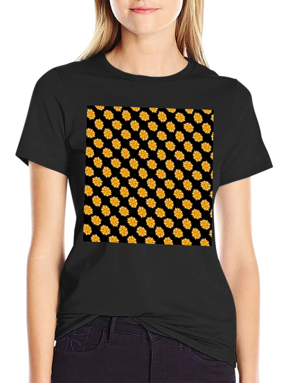 Sunflower Pattern Black T-Shirt
