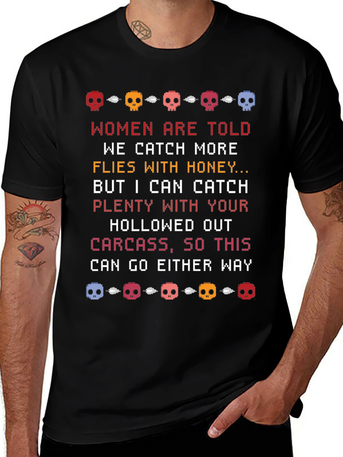 Humorous Skull Pixel Art T-Shirt