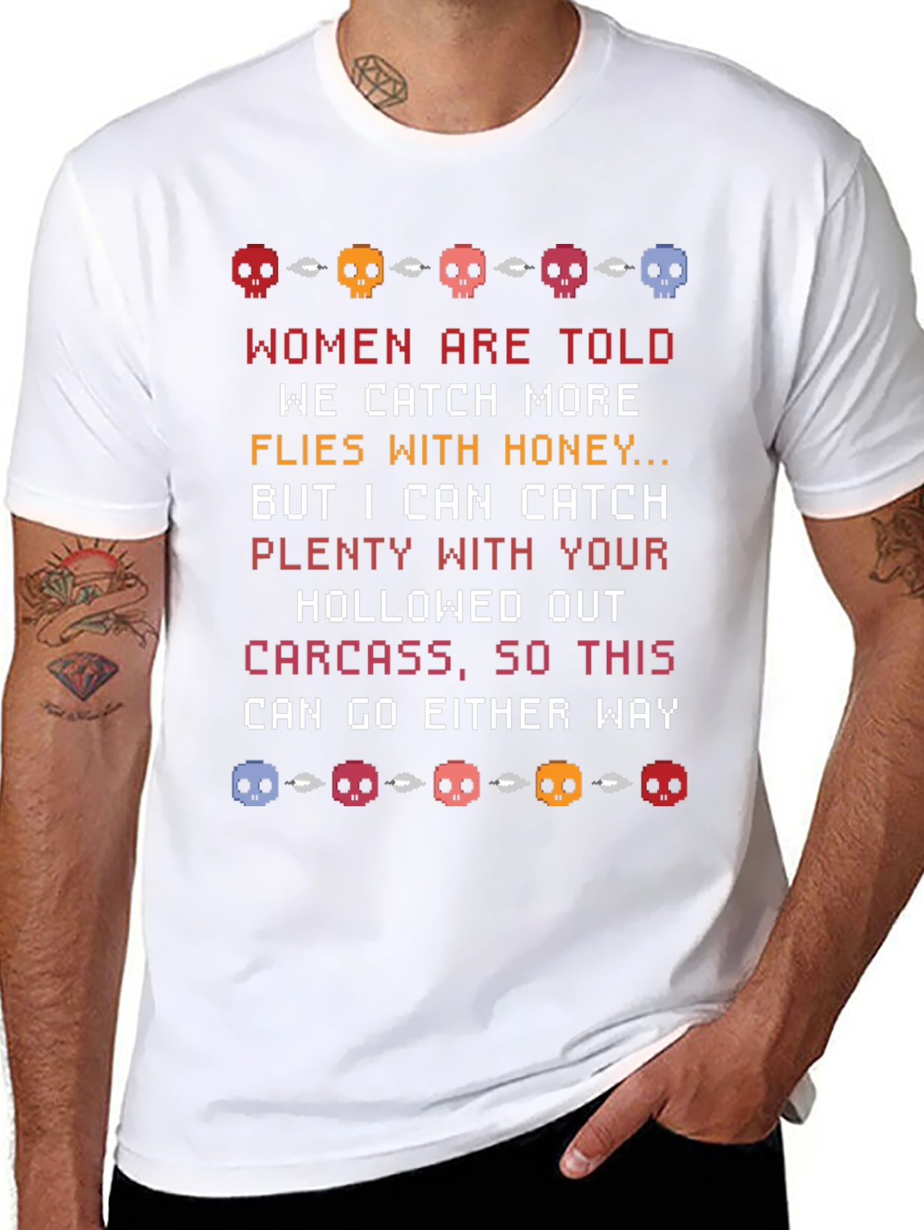 Humorous Skull Pixel Art T-Shirt