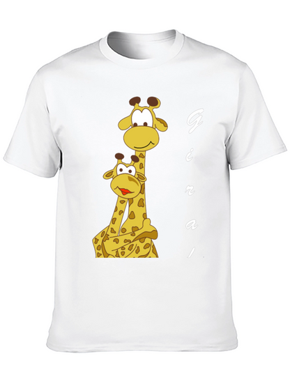 Giraffe Family Graphic Tee - Black Cotton T-Shirt
