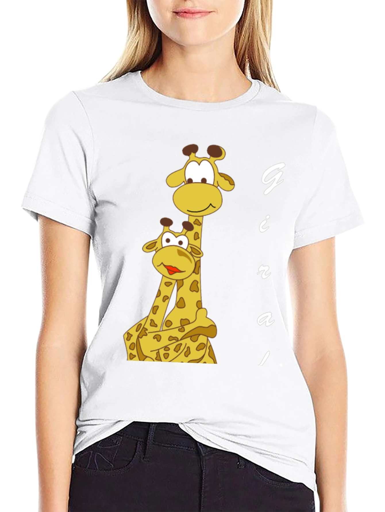 Giraffe Family Graphic Tee - Black Cotton T-Shirt