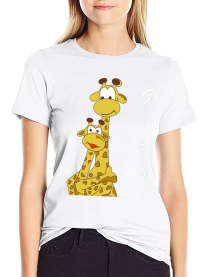Giraffe Family Graphic Tee - Black Cotton T-Shirt
