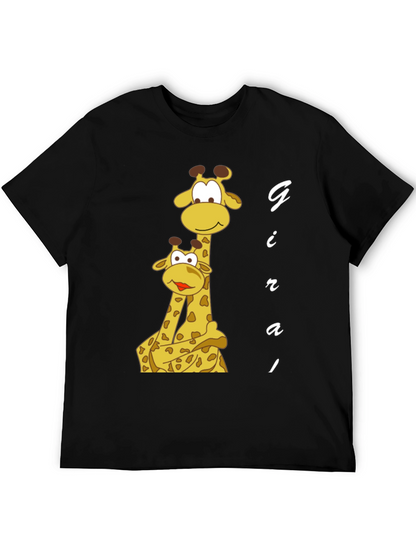Giraffe Family Graphic Tee - Black Cotton T-Shirt
