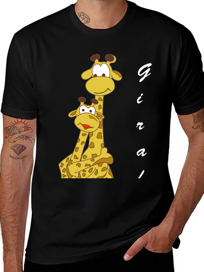 Giraffe Family Graphic Tee - Black Cotton T-Shirt