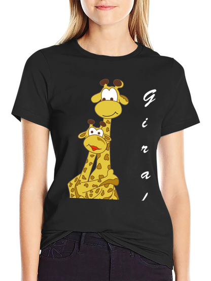 Giraffe Family Graphic Tee - Black Cotton T-Shirt
