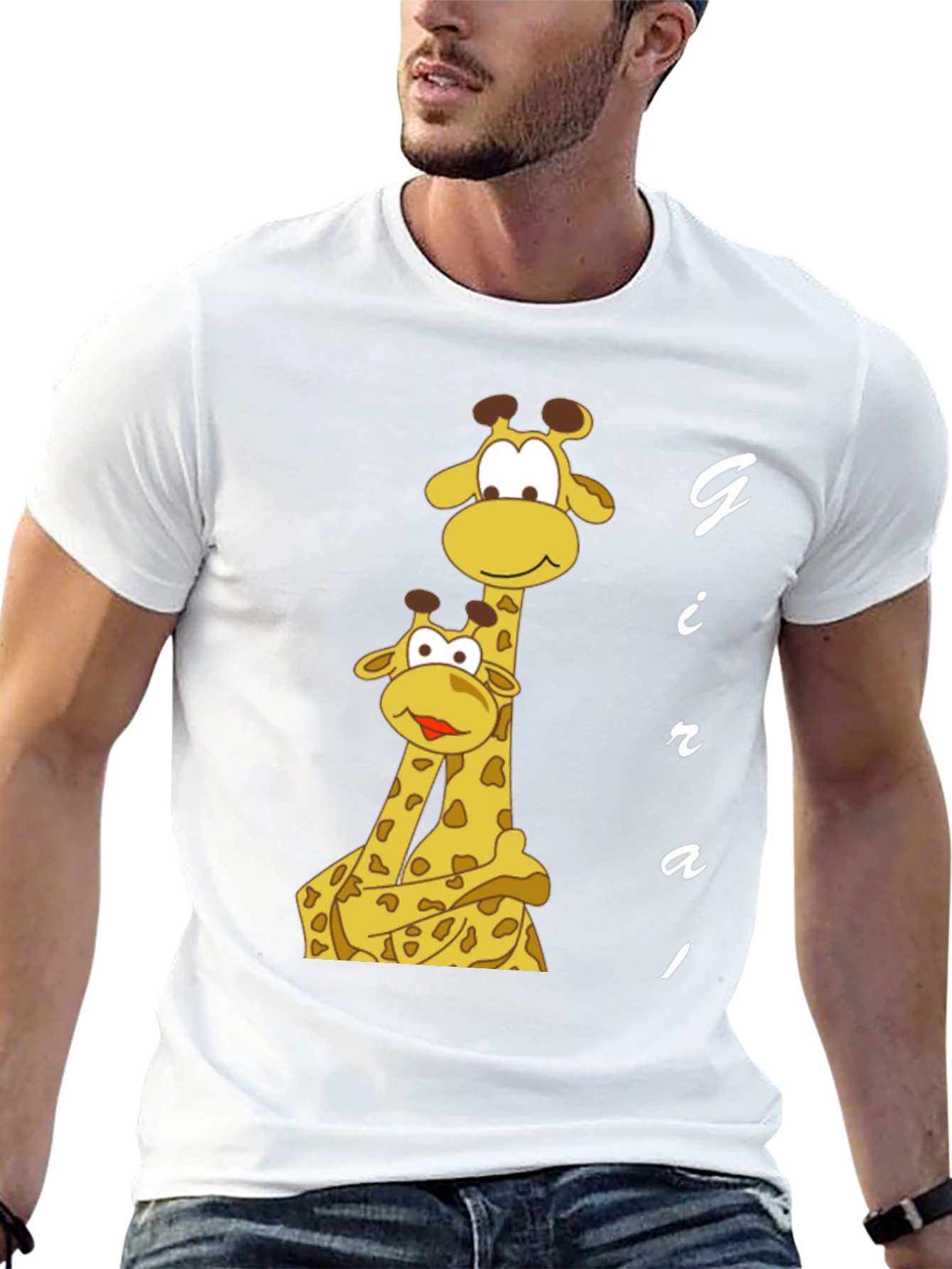 Giraffe Family Graphic Tee - Black Cotton T-Shirt