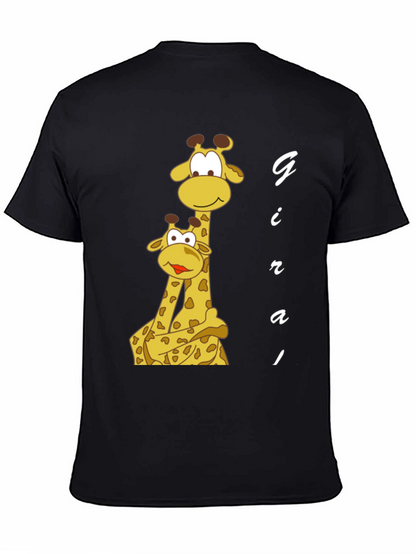 Giraffe Family Graphic Tee - Black Cotton T-Shirt