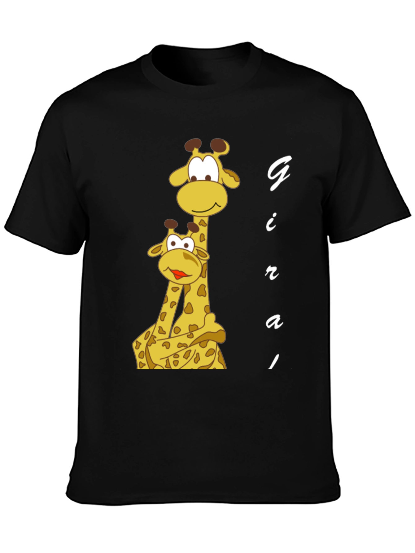 Giraffe Family Graphic Tee - Black Cotton T-Shirt