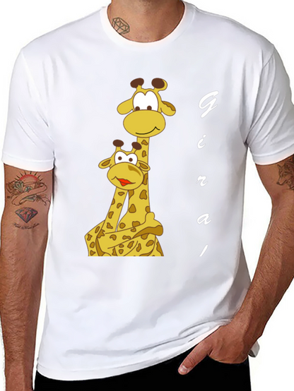 Giraffe Family Graphic Tee - Black Cotton T-Shirt