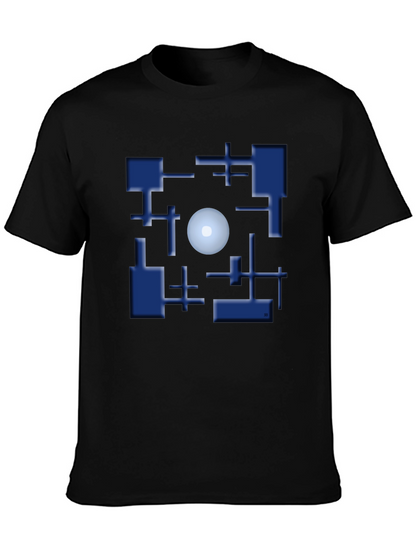 Geometric Blue Cube and Sphere Graphic T-Shirt