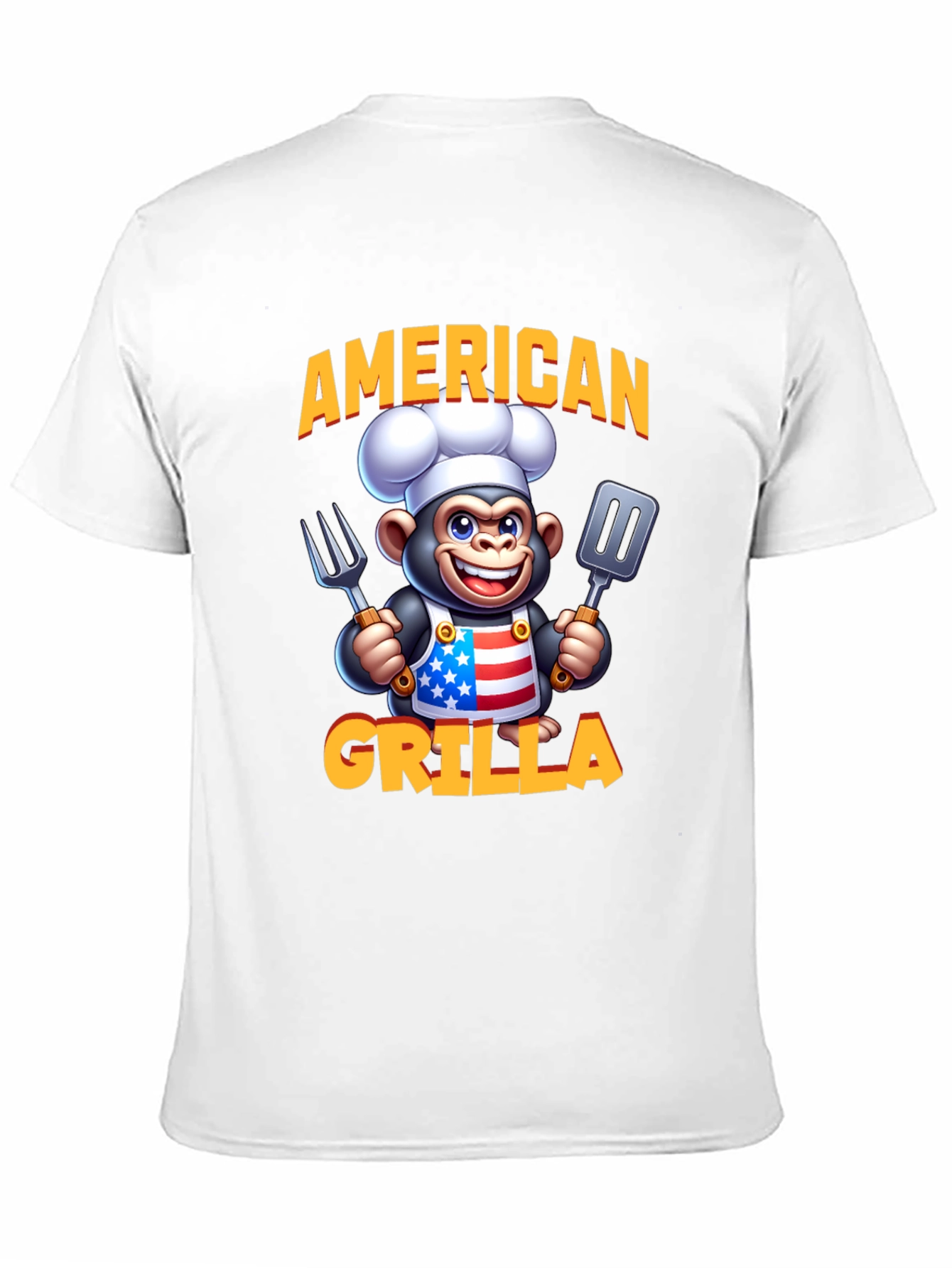 American Grilla T-Shirt - Patriotic Cartoon Monkey Chef