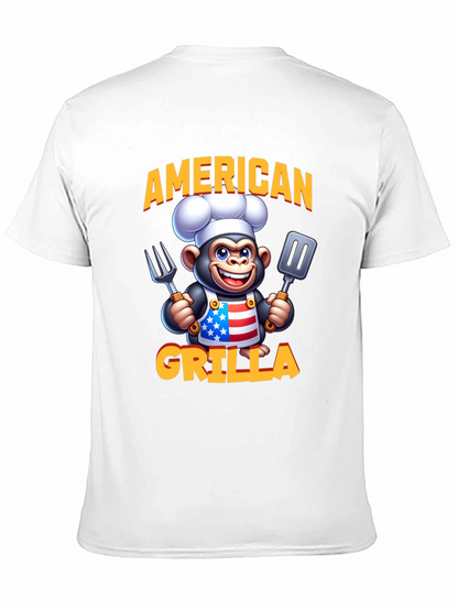 American Grilla T-Shirt - Patriotic Cartoon Monkey Chef