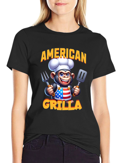 American Grilla T-Shirt - Patriotic Cartoon Monkey Chef