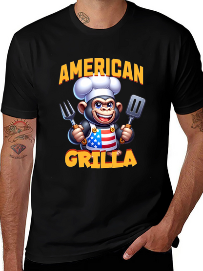American Grilla T-Shirt - Patriotic Cartoon Monkey Chef