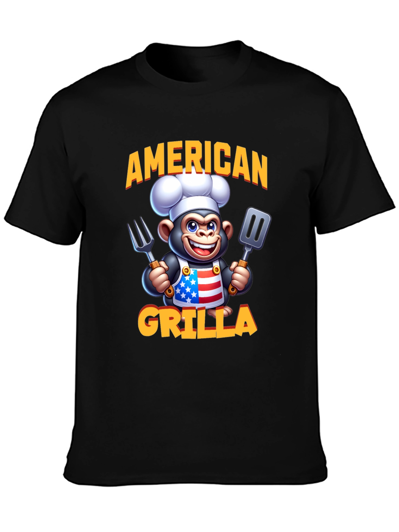 American Grilla T-Shirt - Patriotic Cartoon Monkey Chef