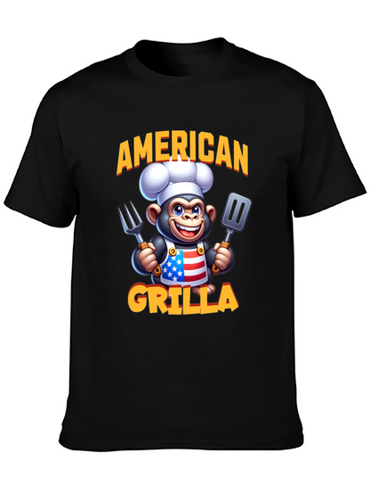 American Grilla T-Shirt - Patriotic Cartoon Monkey Chef