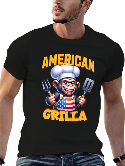 American Grilla T-Shirt - Patriotic Cartoon Monkey Chef