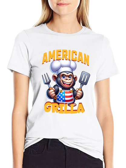 American Grilla T-Shirt - Patriotic Cartoon Monkey Chef