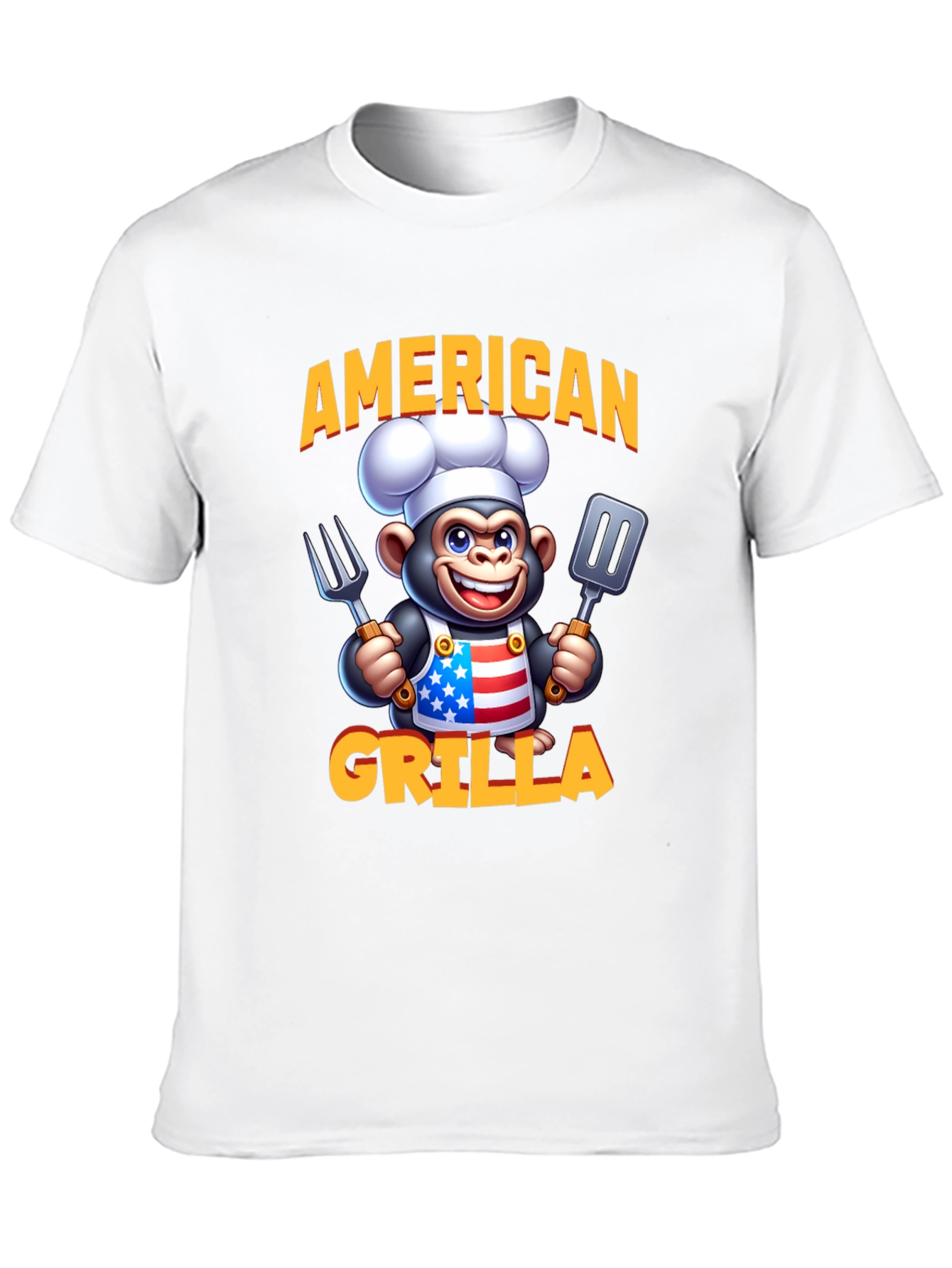American Grilla T-Shirt - Patriotic Cartoon Monkey Chef