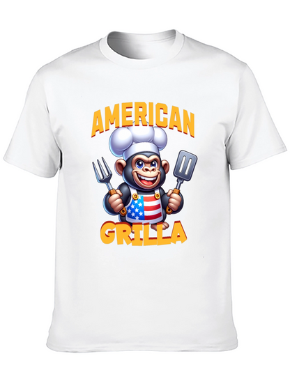 American Grilla T-Shirt - Patriotic Cartoon Monkey Chef