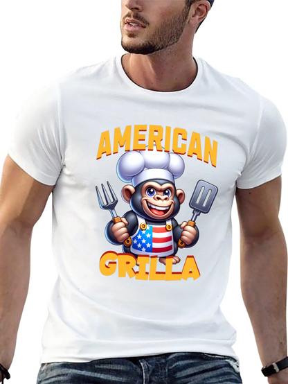 American Grilla T-Shirt - Patriotic Cartoon Monkey Chef