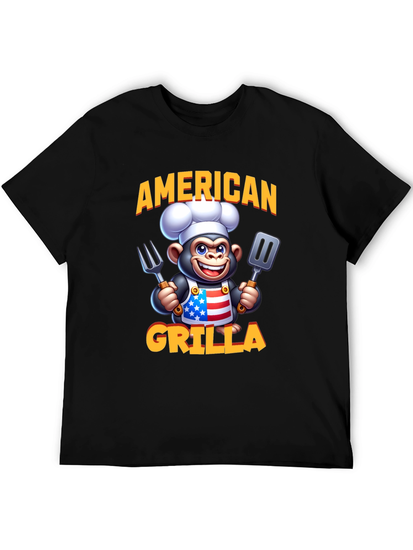 American Grilla T-Shirt - Patriotic Cartoon Monkey Chef