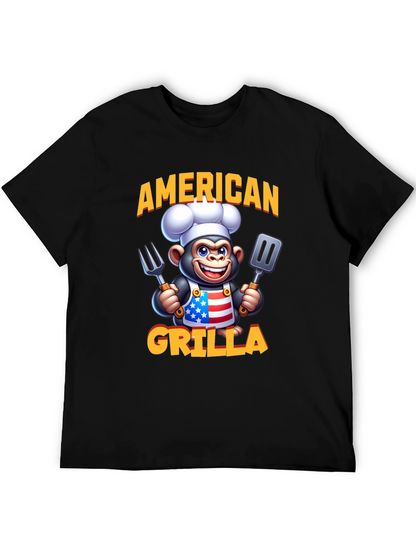American Grilla T-Shirt - Patriotic Cartoon Monkey Chef