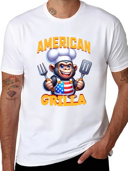 American Grilla T-Shirt - Patriotic Cartoon Monkey Chef