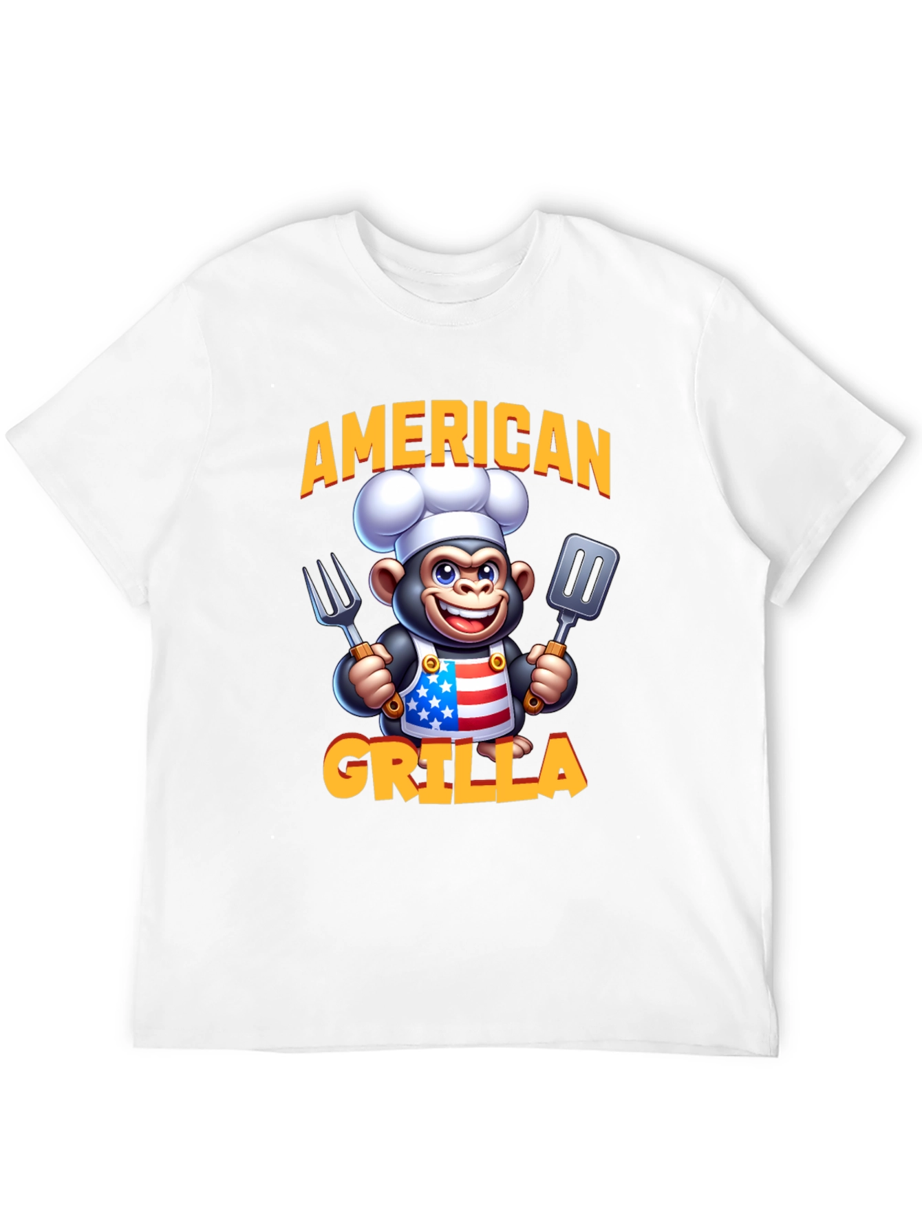 American Grilla T-Shirt - Patriotic Cartoon Monkey Chef