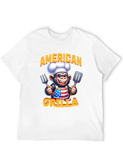 American Grilla T-Shirt - Patriotic Cartoon Monkey Chef