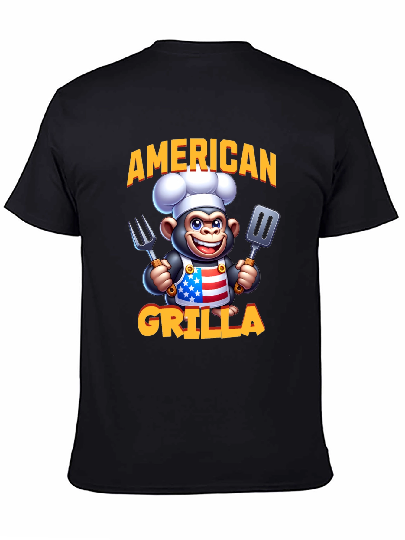 American Grilla T-Shirt - Patriotic Cartoon Monkey Chef