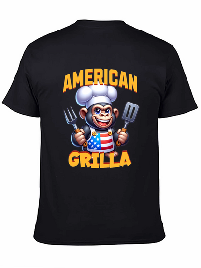 American Grilla T-Shirt - Patriotic Cartoon Monkey Chef