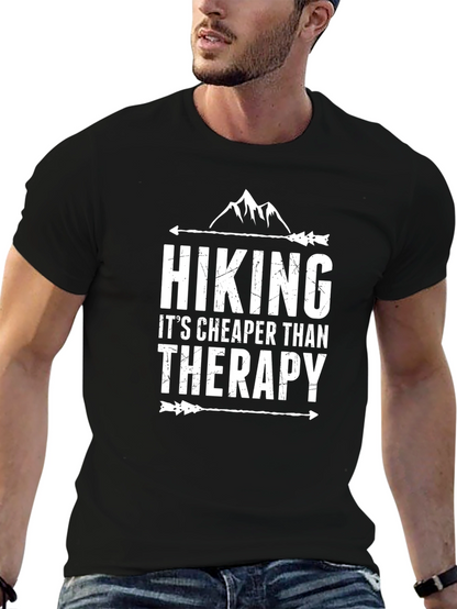 Hiking Cheaper Than Therapy Black T-Shirt