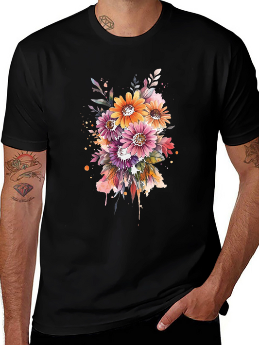 Floral Watercolor Graphic Black T-Shirt