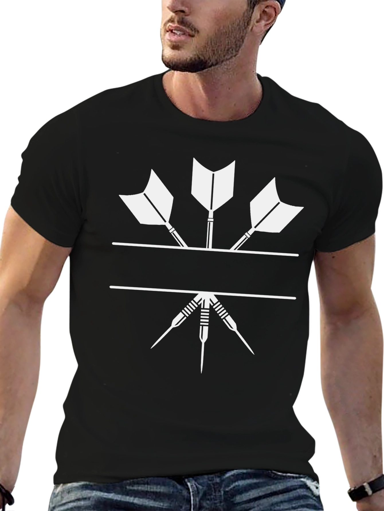 Darts Graphic Tee - Black Cotton Blend Casual Shirt