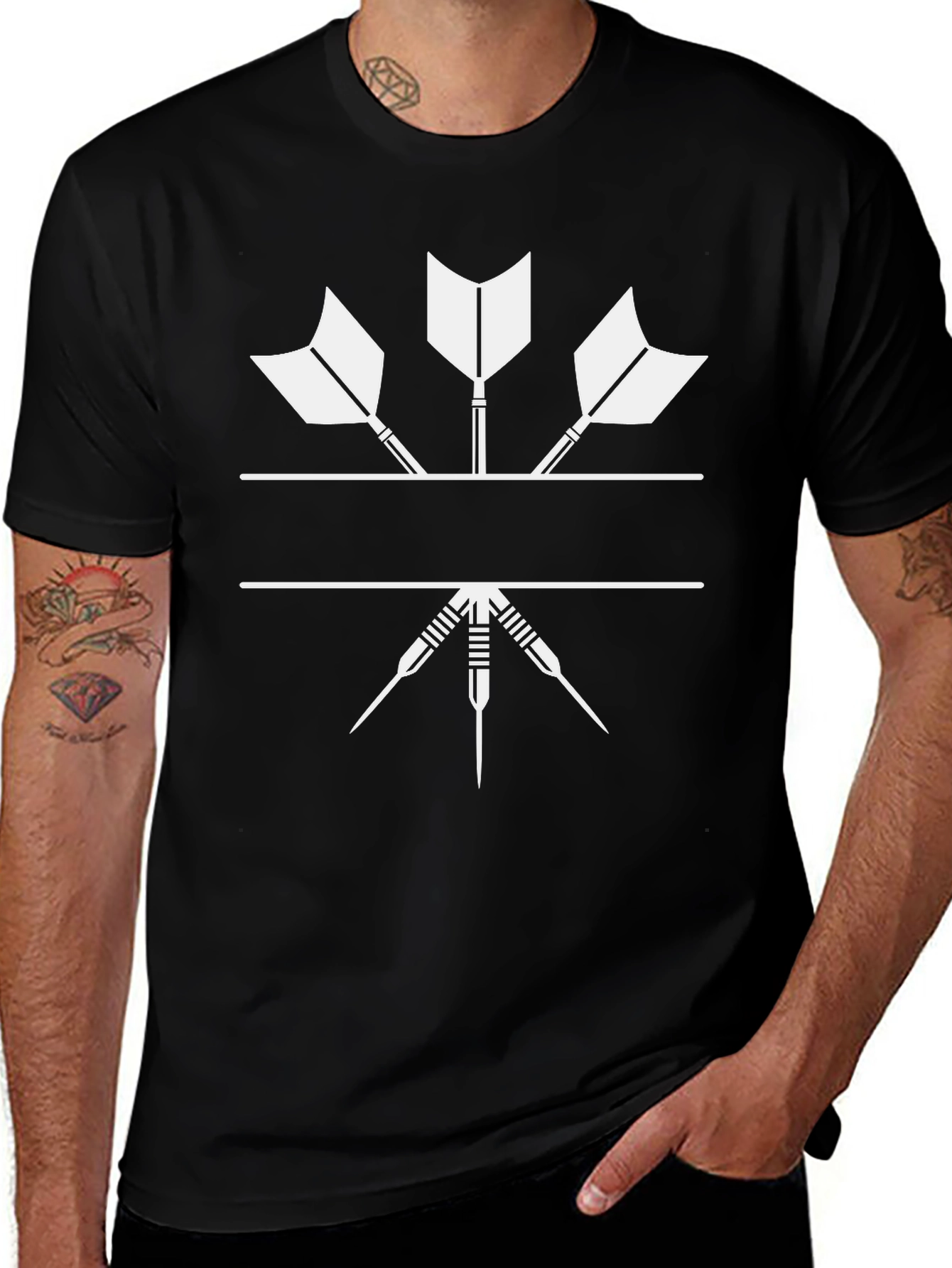 Darts Graphic Tee - Black Cotton Blend Casual Shirt