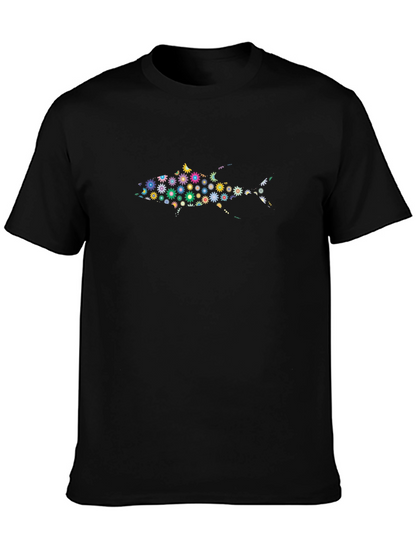 Floral Fish Graphic Black T-Shirt