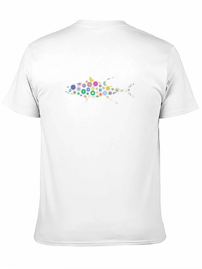 Floral Fish Graphic Black T-Shirt