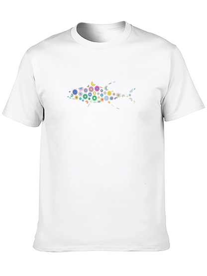 Floral Fish Graphic Black T-Shirt