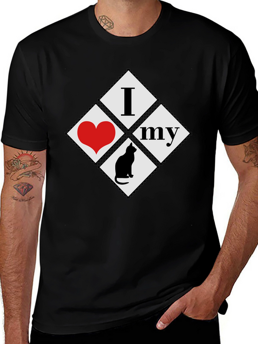I Love My Cat T-Shirt - Black Cotton Tee