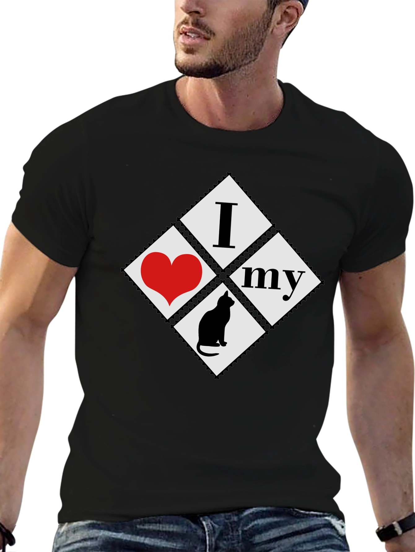 I Love My Cat T-Shirt - Black Cotton Tee